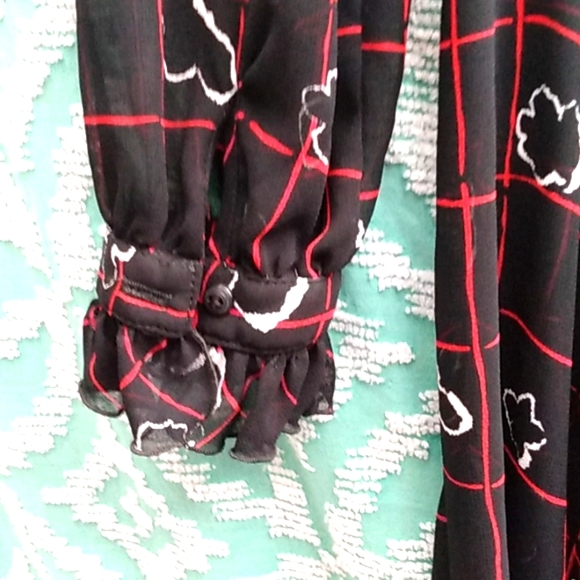 SEXY Sheer Size Large Vintage 70s CIRCLE SKIRT Tied Ruffled Neck Cuffs Dress - Picture 6 of 9